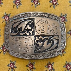 Silver and Black Engraved Belt Buckle